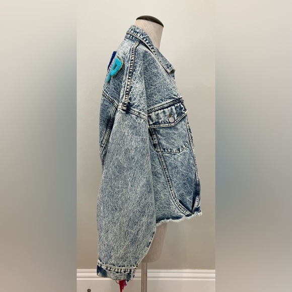 BiBi FRECKLED POPPY Denim Jacket NWT with fringe. - Picture 3 of 6